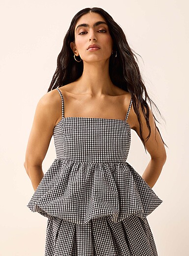 Cropped bubble-shape seersucker cami