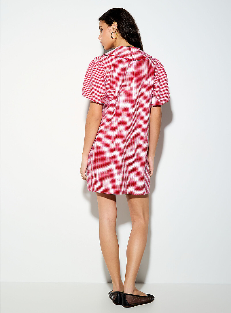 Ic&ocirc;ne Patterned Black Gingham Peter Pan-collar seersucker shirtdress for women