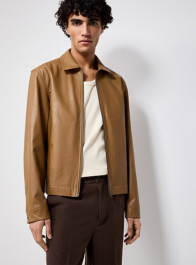 Le 31: La veste faux cuir textur&eacute; Taupe pour homme