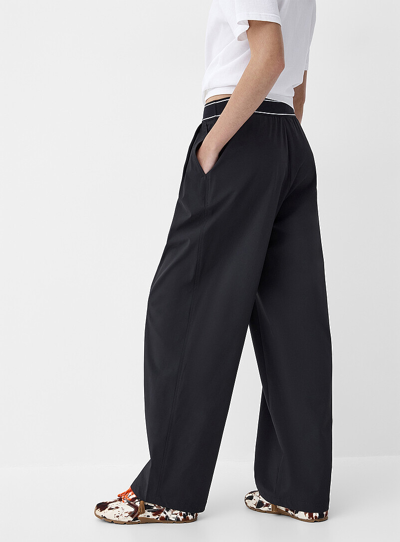 Ic&ocirc;ne Brown Elastic waist pleated nylon pant for women