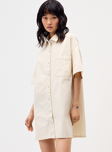 Short-sleeve denim shirtdress