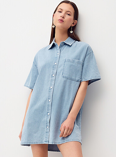 La robe chemise denim manches courtes