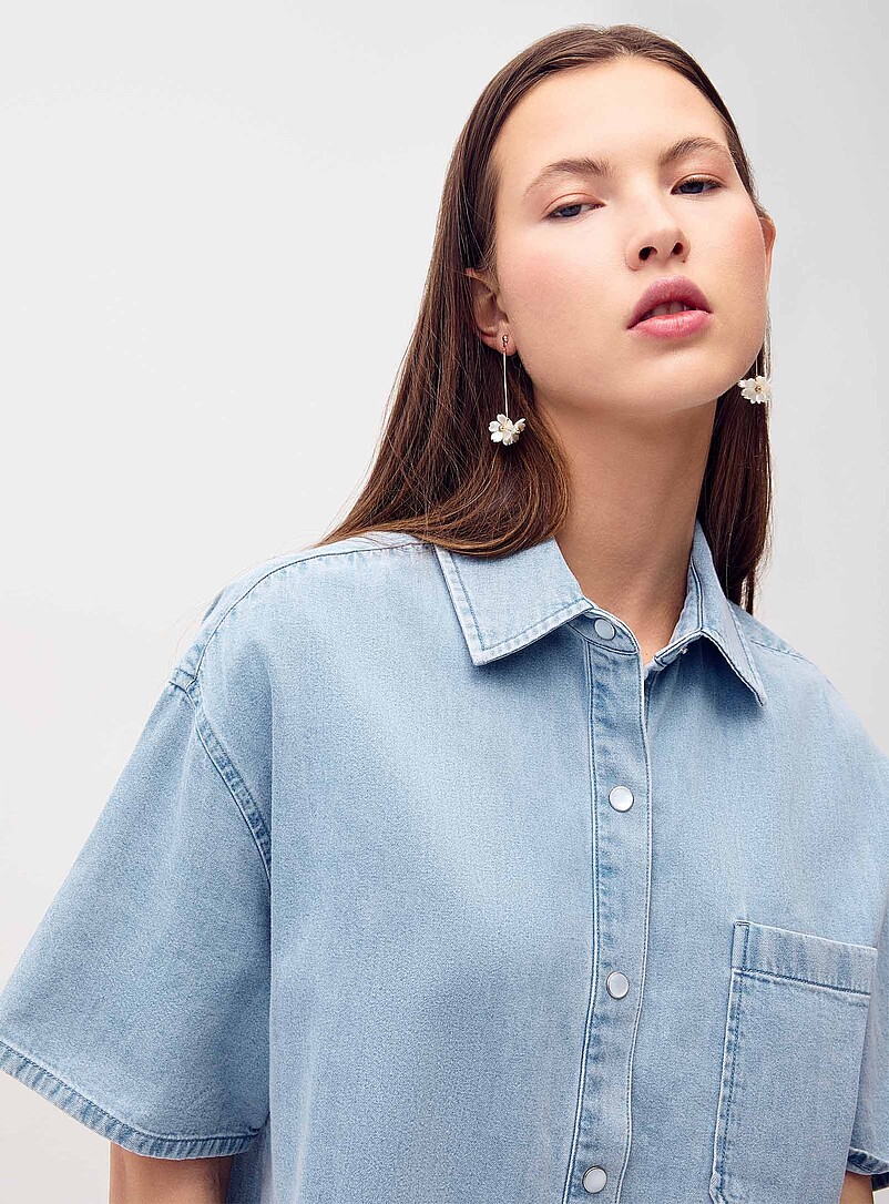 Twik Light wash Short-sleeve denim shirtdress for women