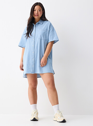 Short-sleeve denim shirtdress