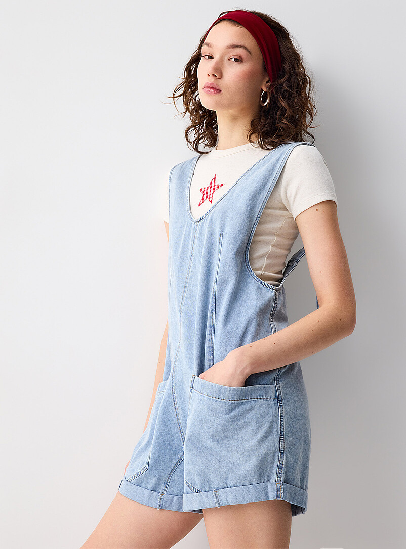 Twik Ivory/Cream Beige Denim carpenter romper for women