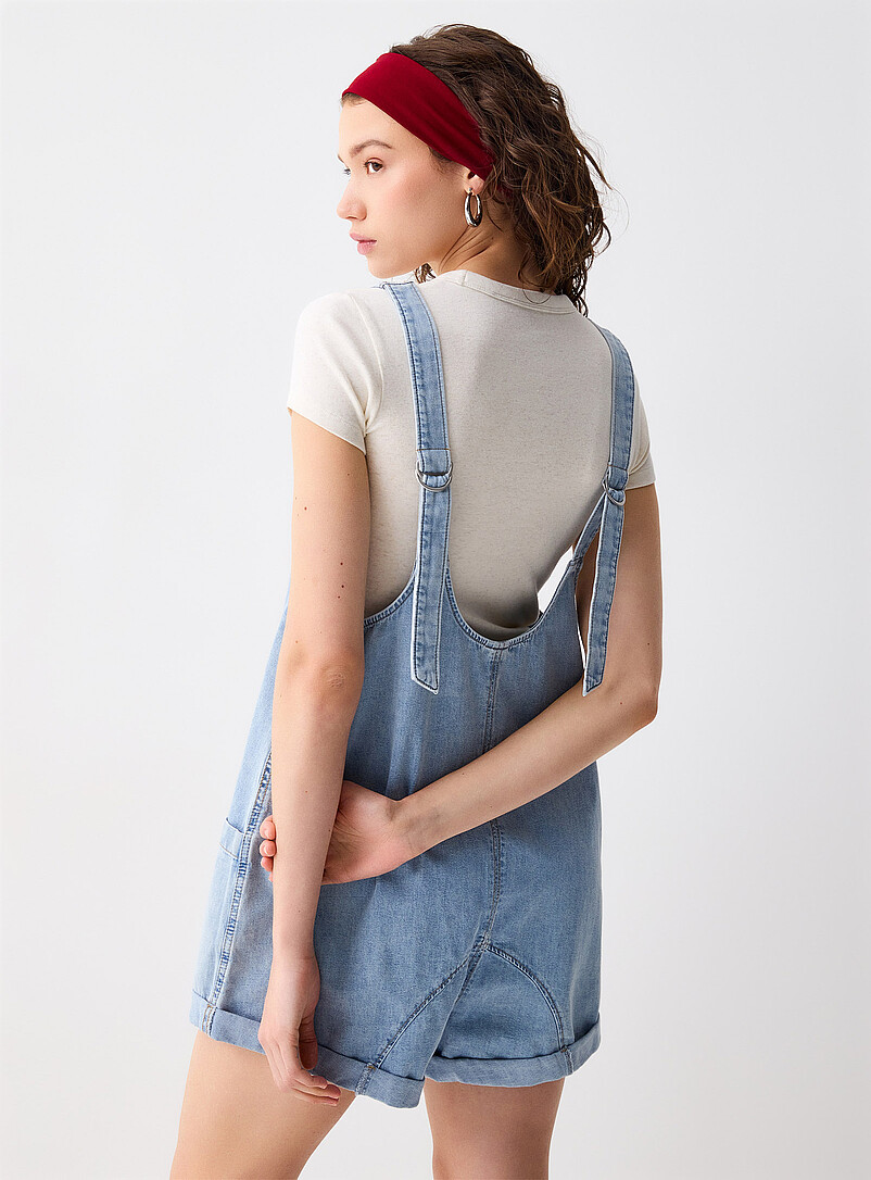 Twik Ivory/Cream Beige Denim carpenter romper for women