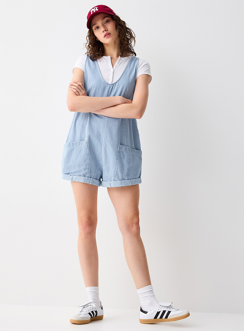 Twik: Le combishort menuisier denim Ivoire - Beige cr&egrave;me pour femme
