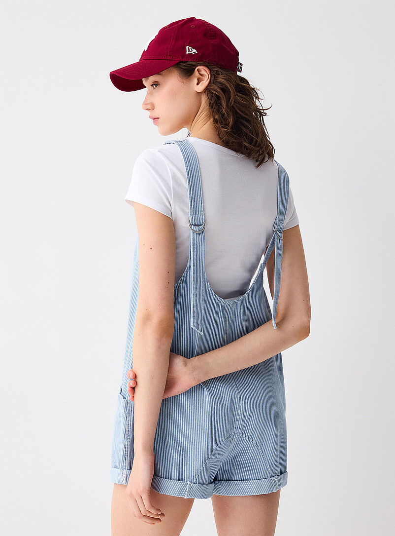 Twik Ivory/Cream Beige Denim carpenter romper for women