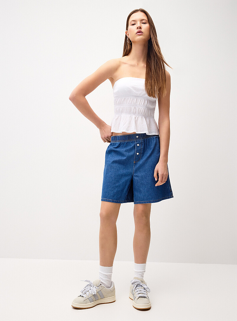 Twik Light Wash Elastic waist supple denim short for women