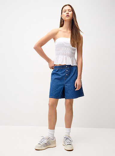 Elastic waist supple denim short
