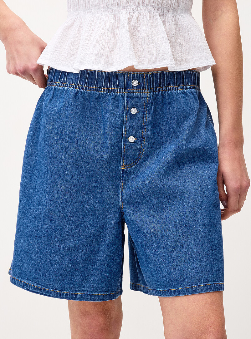 Twik: Le short denim souple taille &eacute;lastique Lav&eacute; clair pour femme