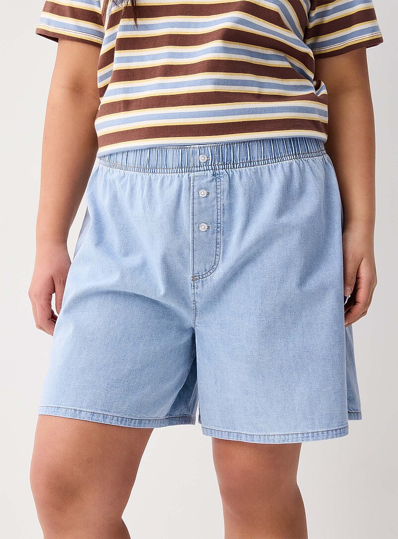 Twik: Le short denim souple taille &eacute;lastique Lav&eacute; clair pour femme