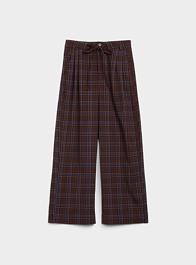 Le pantalon serg&eacute; &agrave; carreaux taille cordon