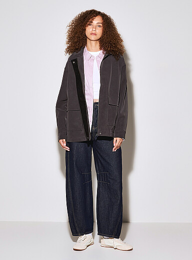 Twik: Le manteau ample peau de p&ecirc;che Charbon pour femme