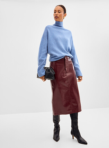 Contemporaine Burgundy Back slit faux-leather skirt for women