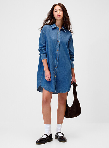 Twik Slate Blue Supple denim shirtdress for women
