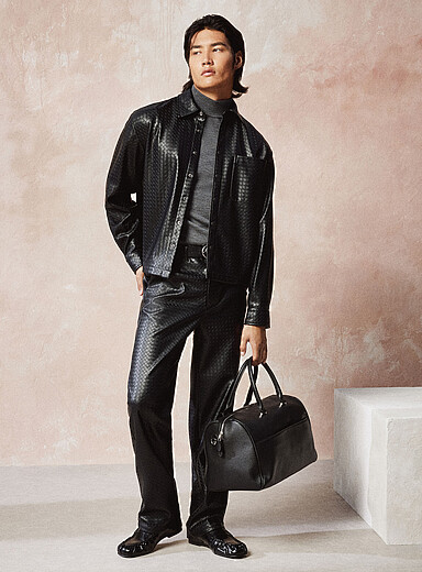 Le 31 Black Braided faux-leather pant <b>Paris fit - Relaxed high rise</b> for men