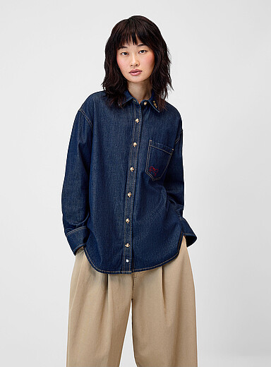 La chemise denim broderies mini