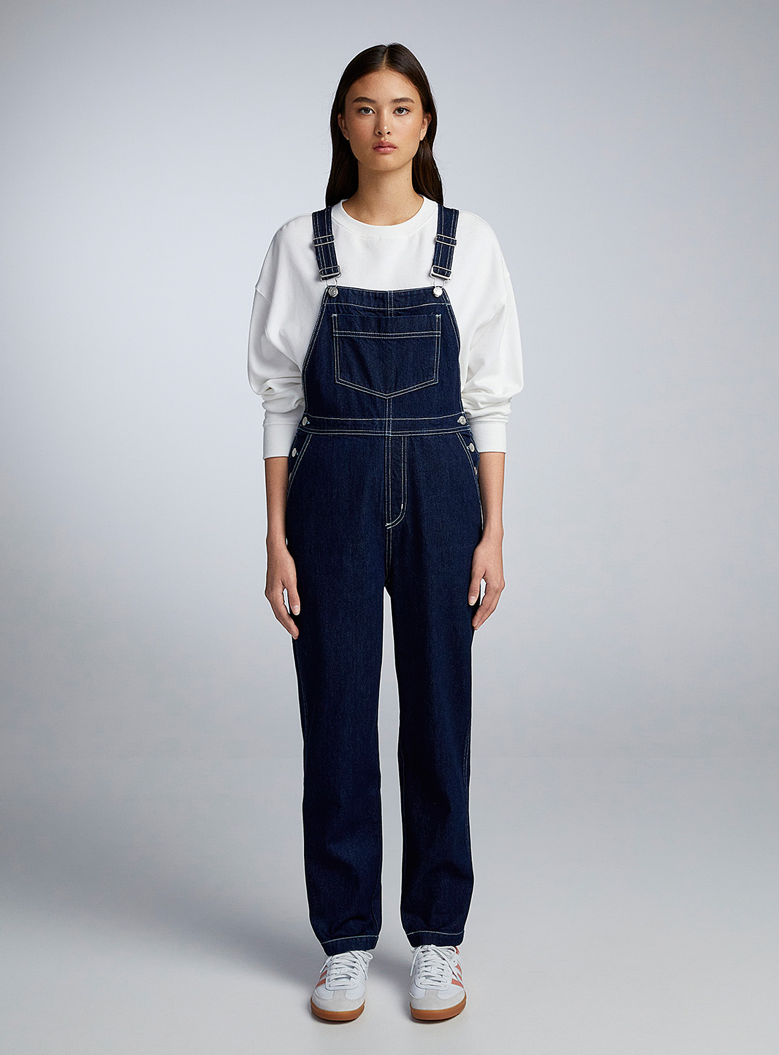 Twik Recycled Cotton Denim Tapered Overalls In Blue