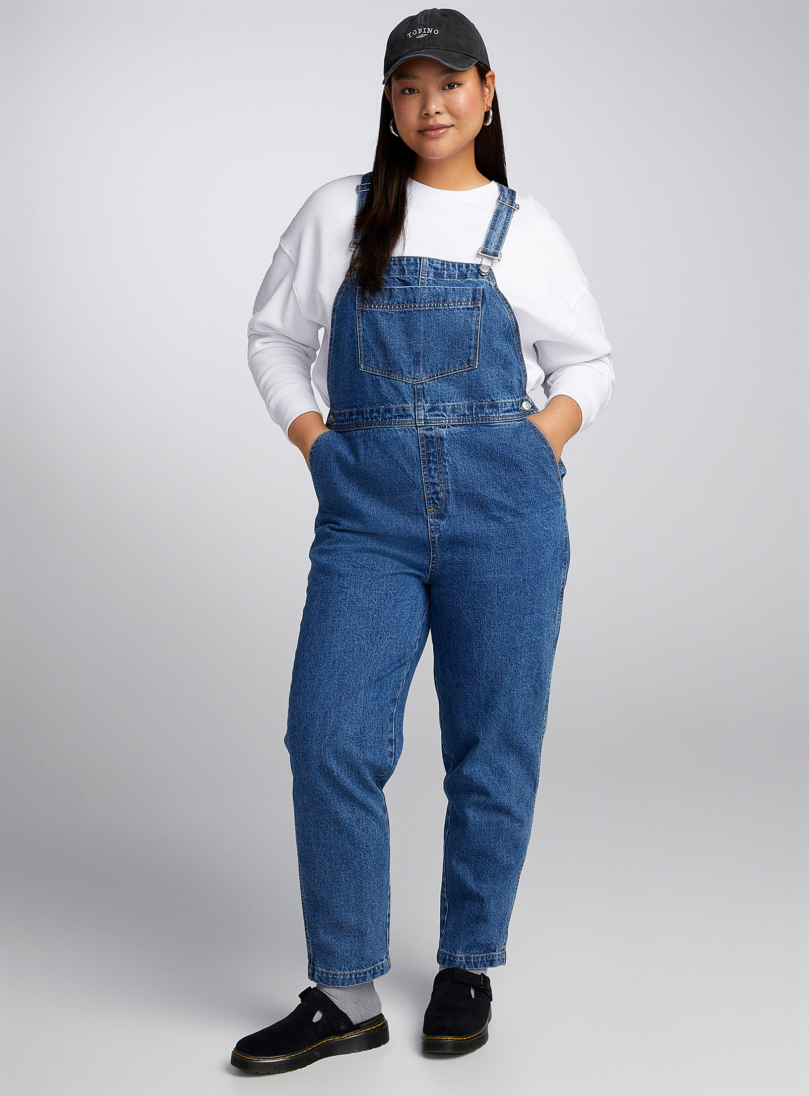 Twik Tapered Recycled Cotton Denim Overalls In Sapphire Blue