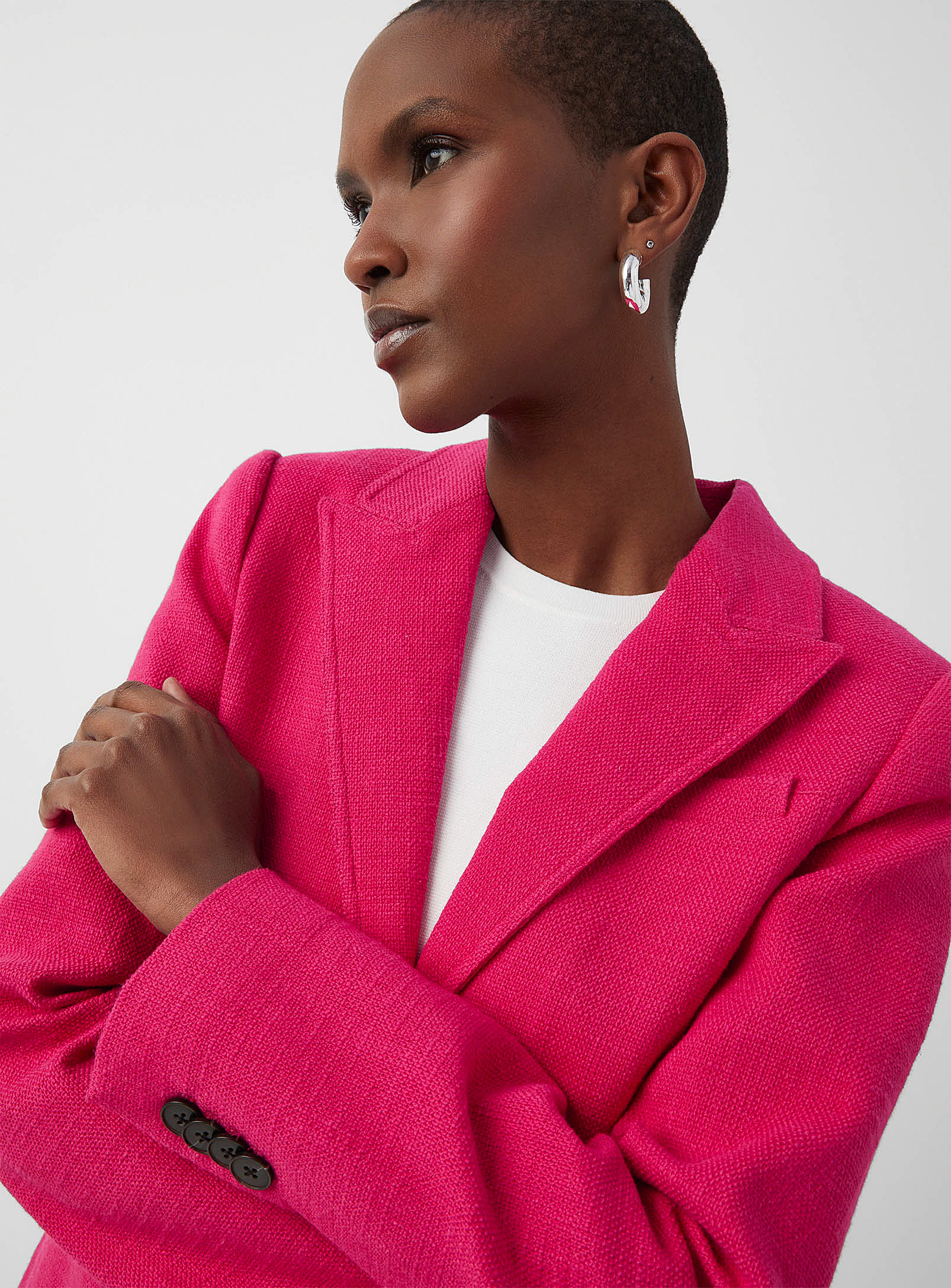 Contemporaine Colourful Tweed Cinched Blazer In Pink