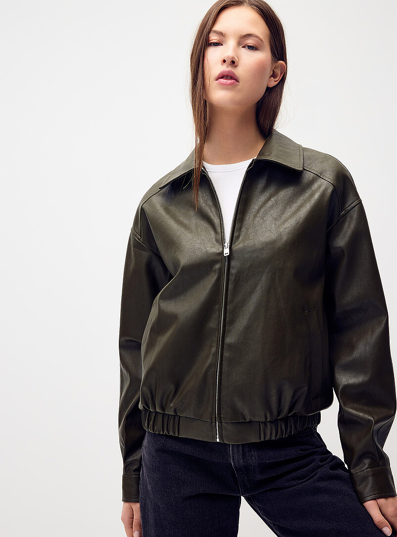 Loose Zipped Faux-Leather Jacket