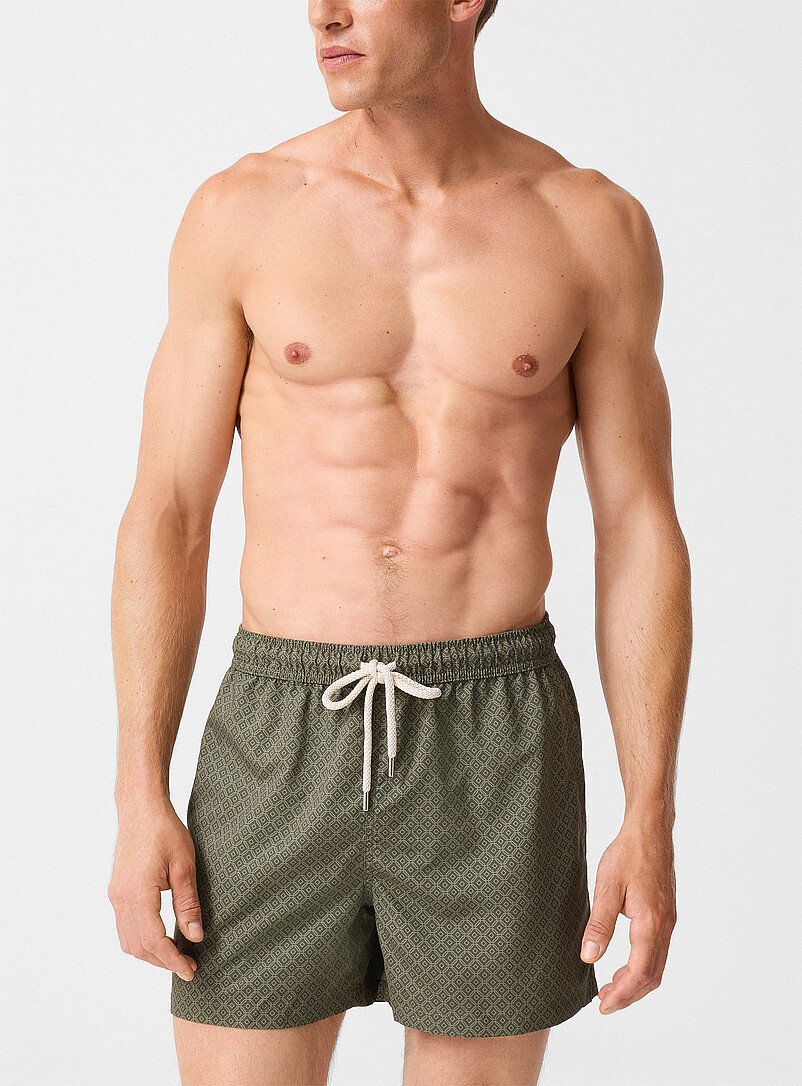 Natural Drawstring Geo-Pattern Swim Short