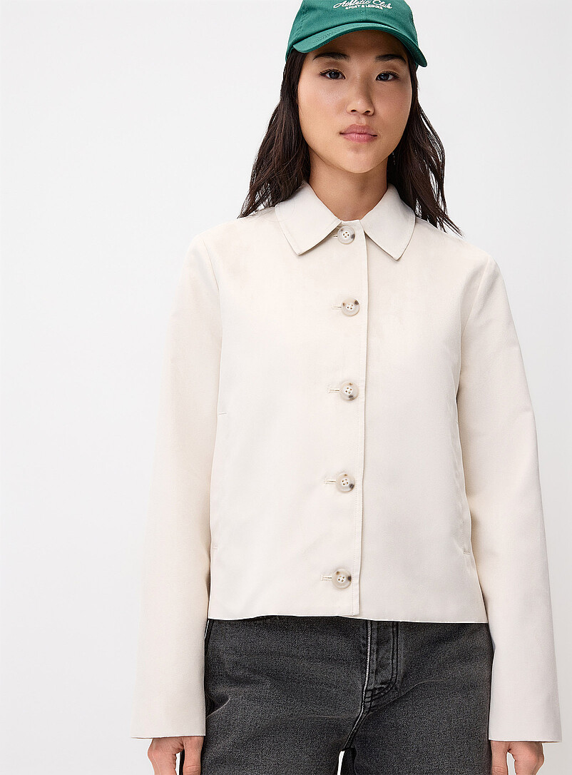 Cream-coloured cropped faux-suede jacket product image 2
