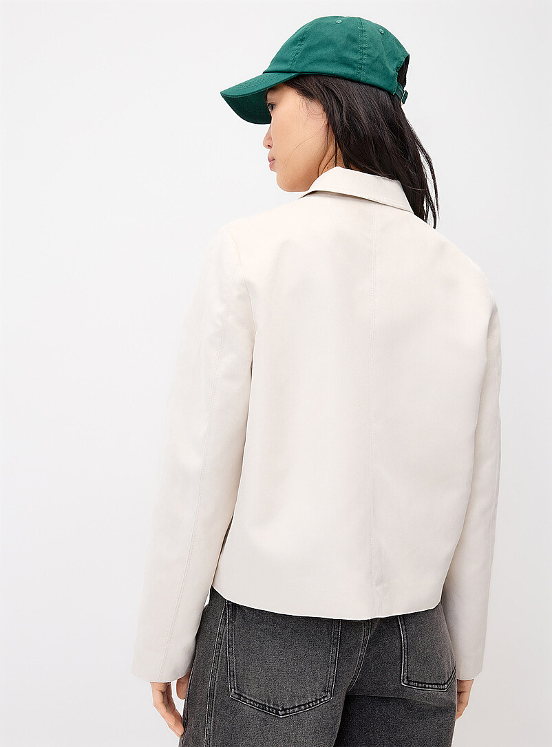 Cream-coloured cropped faux-suede jacket product image 3