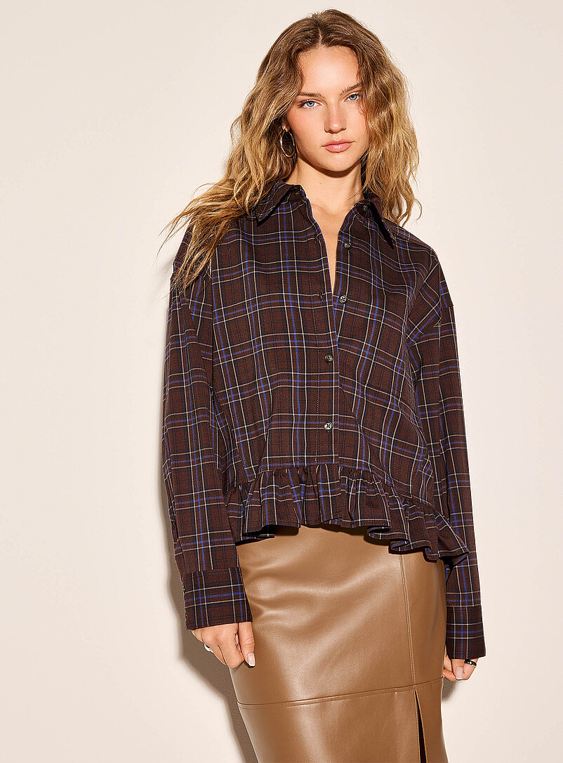 Ruffle-trim checked twill shirt product image 2