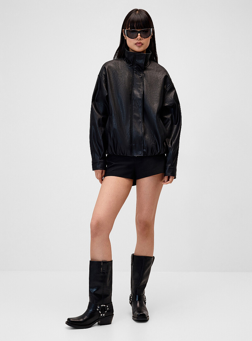 Faux-leather funnel collar jacket product image (primary)