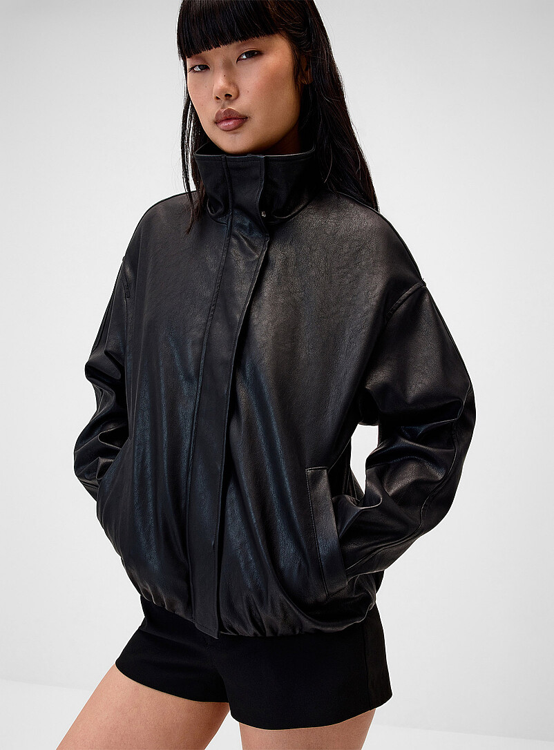 Faux-leather funnel collar jacket product image 2