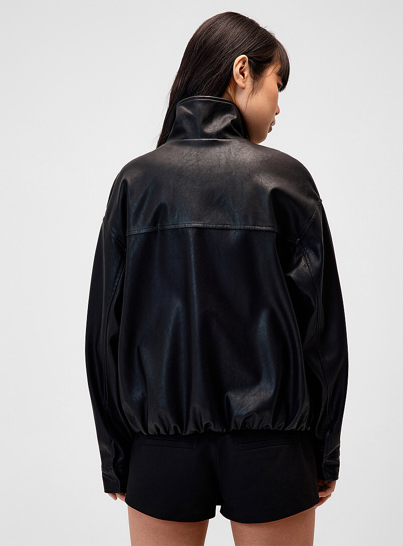 Faux-leather funnel collar jacket product image 3