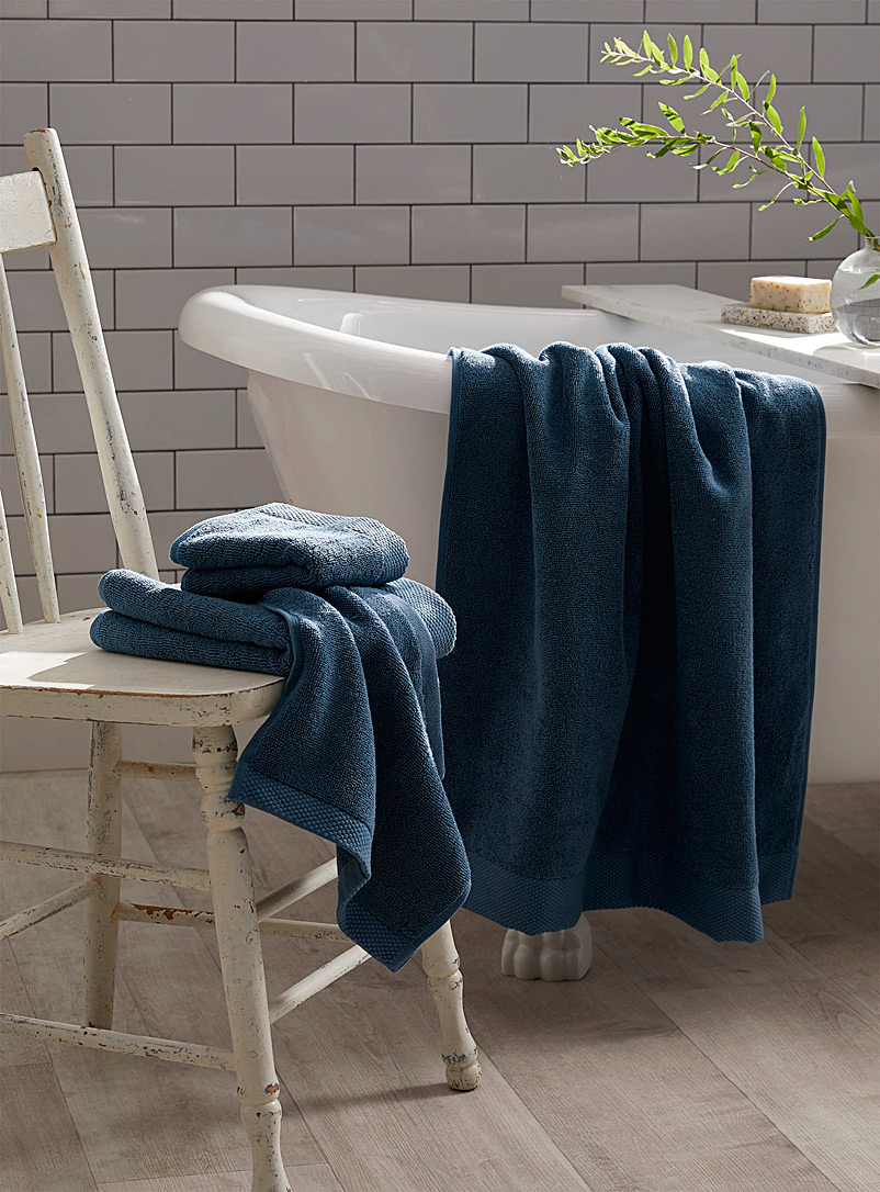 Simons Maison Dark Blue Jacquard border towels