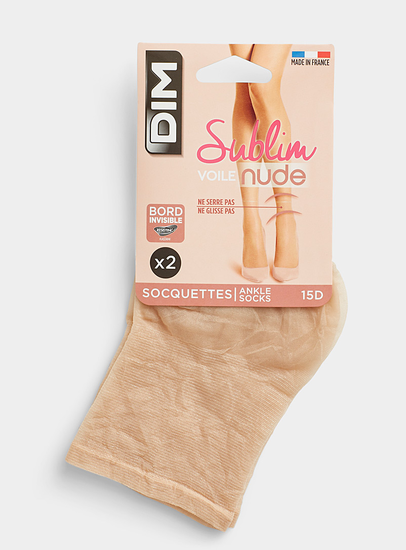 DIM: Les chaussettes cheville Sublim voile mat Emballage de 2 Naturel ivoire pour femme