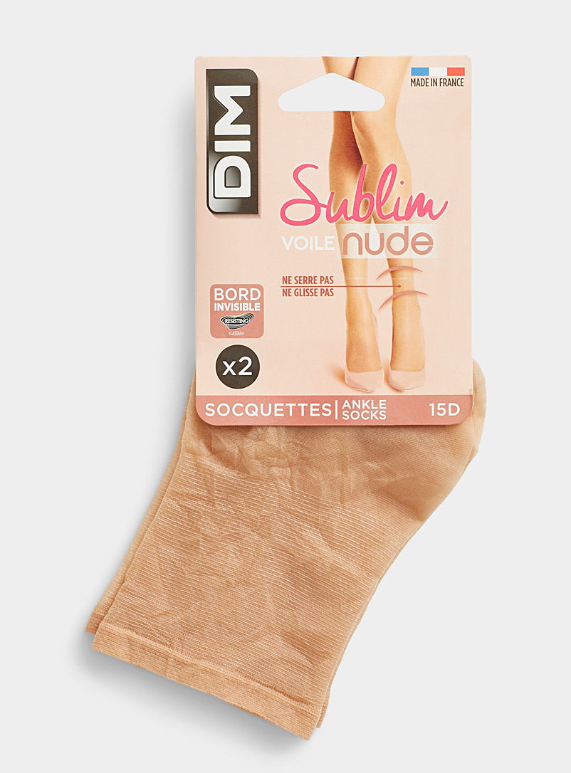 DIM: Les chaussettes cheville Sublim voile mat Emballage de 2 Naturel ivoire pour femme