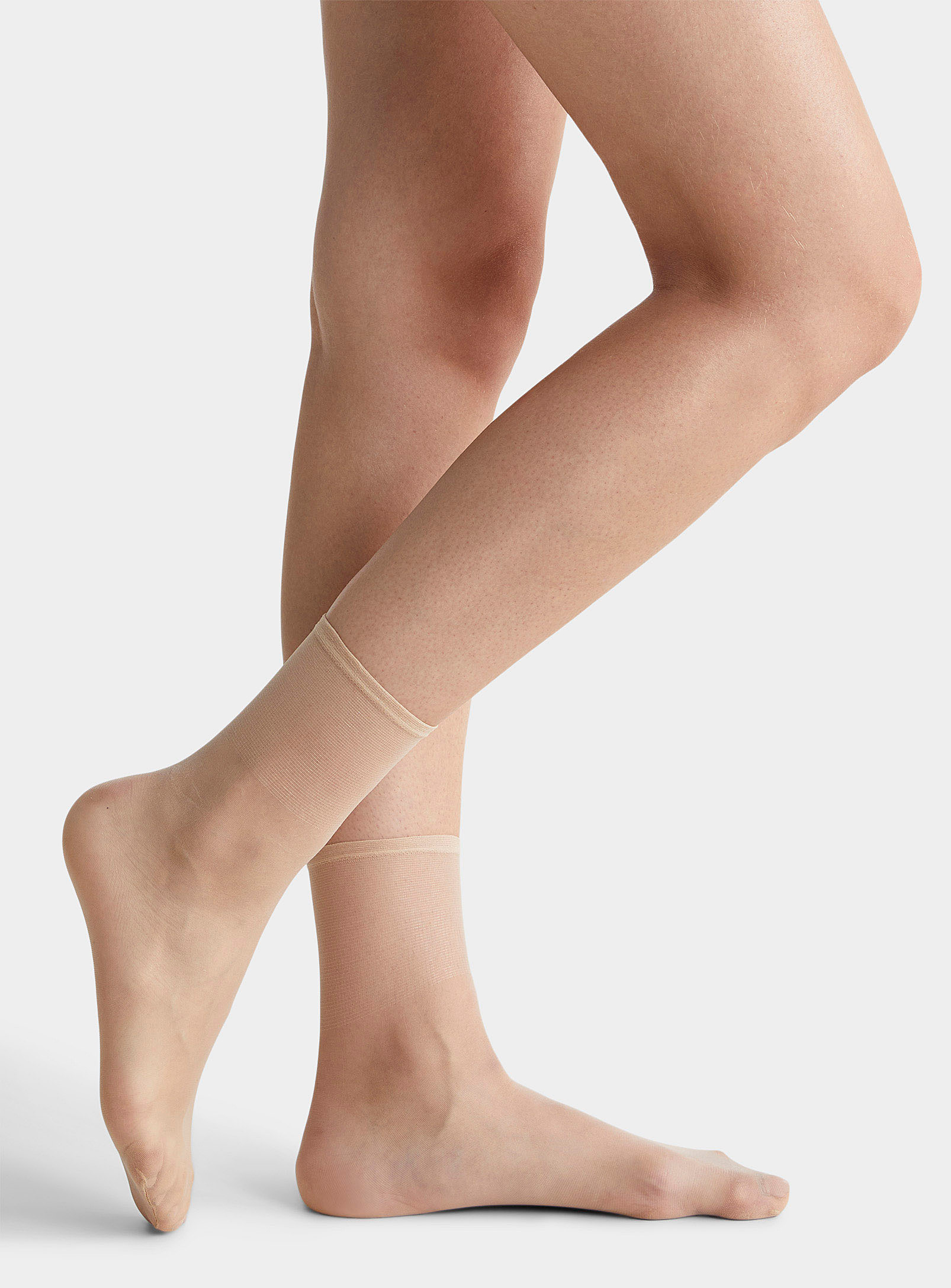 Dim Sublim Matte Voile Ankle Socks Set Of 2 In Tan