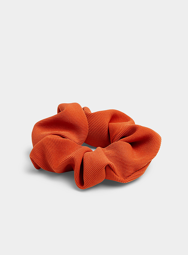 Simons Medium Orange Solid grooved scrunchie for women