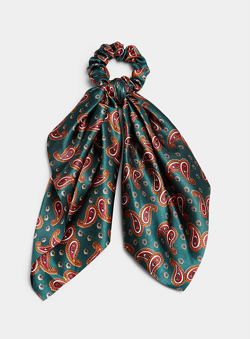 Simons Patterned Green Paisley scarf scrunchie for women