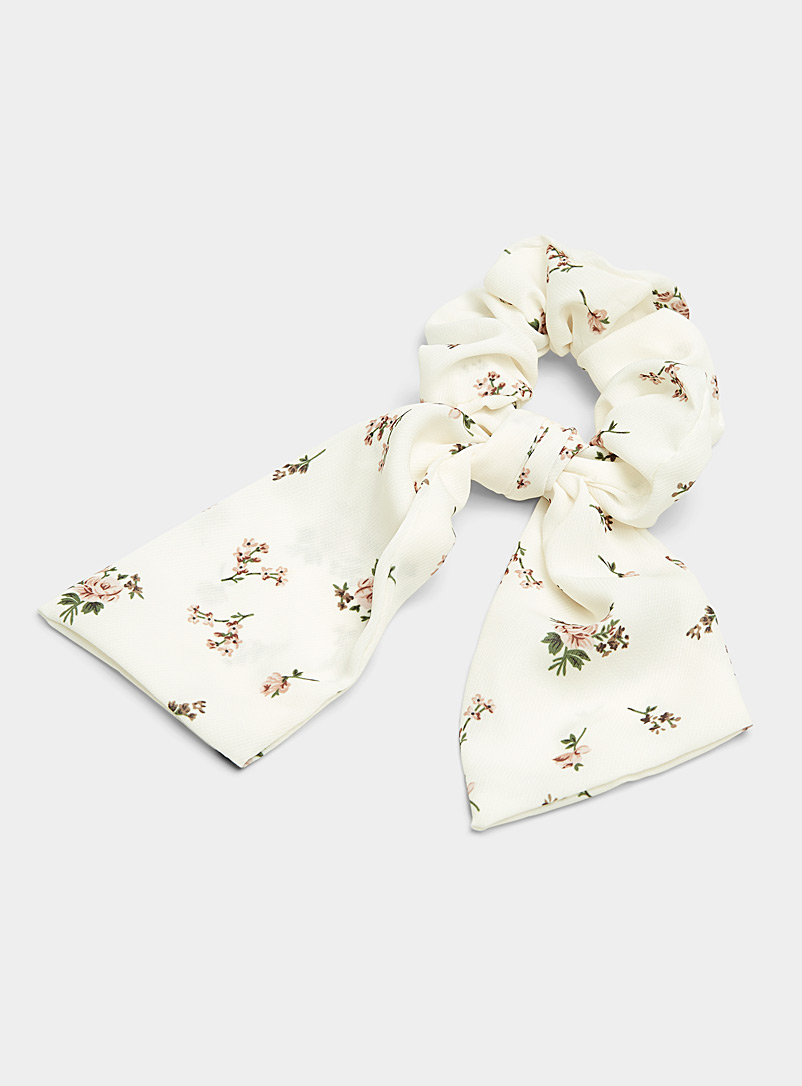 Simons Patterned Ecru Small-flower scarf scrunchie for women