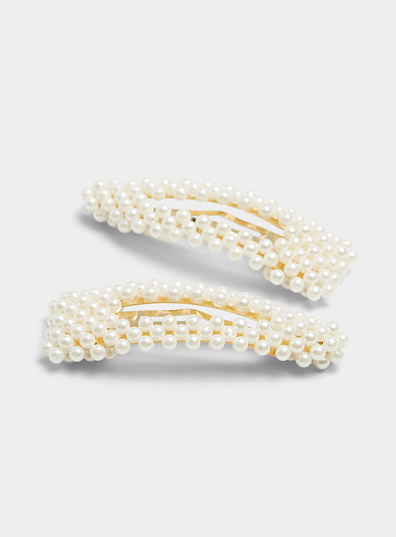 Simons White Pearly bead barrettes Set of 2 for women