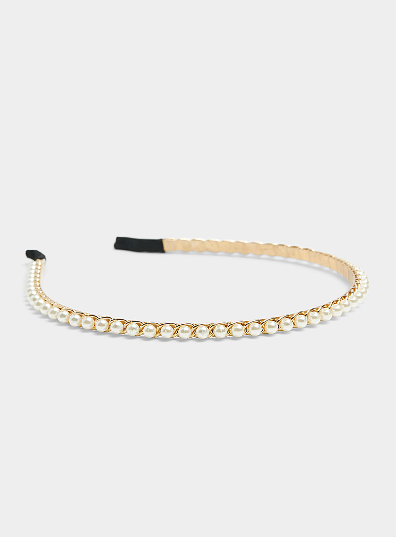 Simons White Pearly beads golden headband for women
