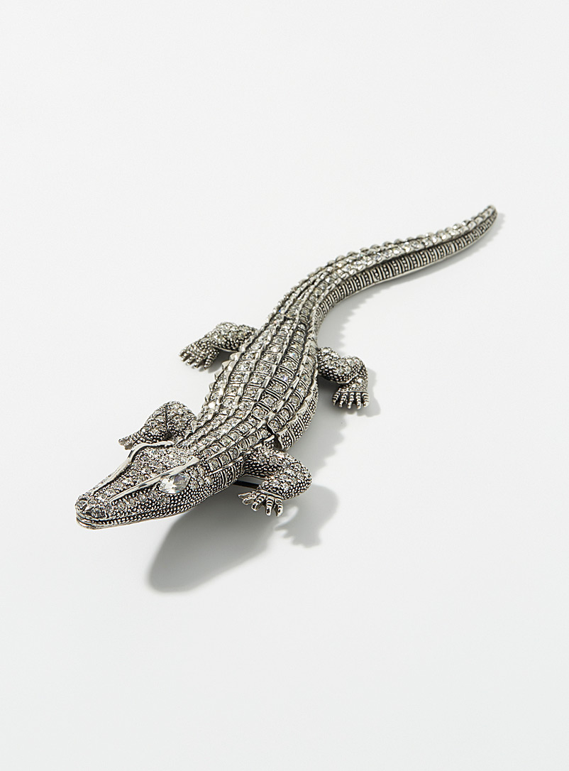 Simons Silver Large crocodile brooch for women