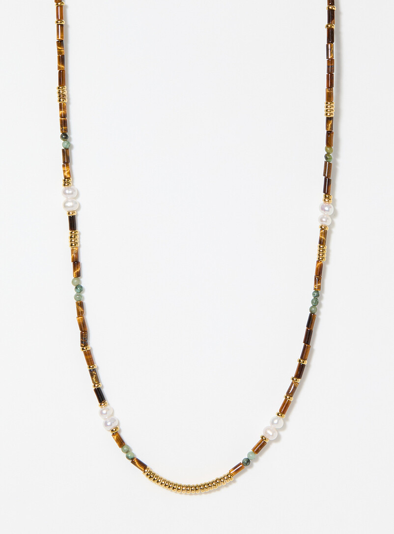 Fine natural stone and pearl necklace product image (primary)