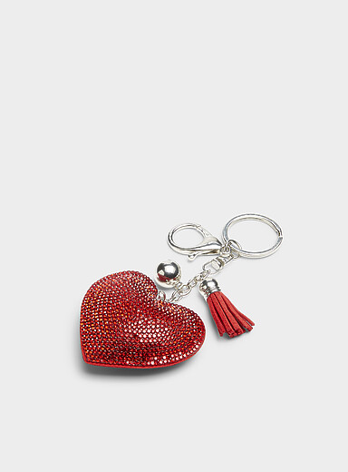 PT1792E - Porte-Clés / Bijou de Sac - Coeur XXL Strass Feutrine Blanc/Noir et Pompon