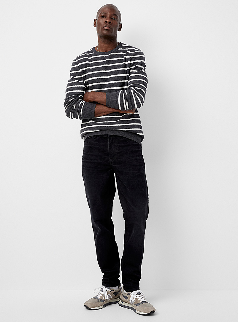 Le 31: Le jean noir façon tricot Coupe Stockholm - Étroite Noir pour homme