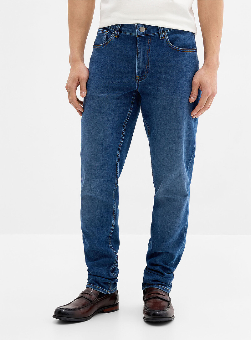 Le 31: Le jean bleu envers fa&ccedil;on tricot <b>Coupe Stockholm - &Eacute;troite</b> Bleu pour homme