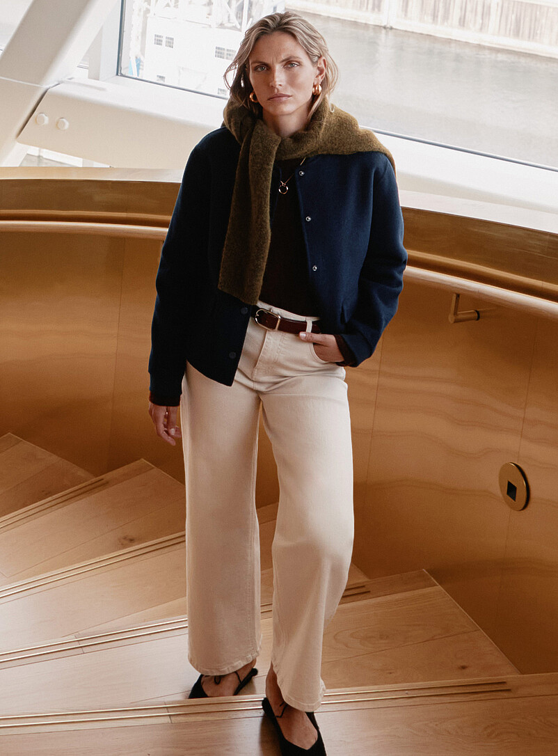 Beige stretch jean Fit: Wide leg, high rise | Contemporaine | High Rise ...