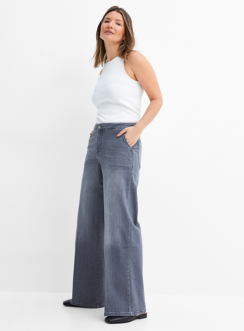 Contemporaine Grey Faded-grey stretch wide-leg jean for women