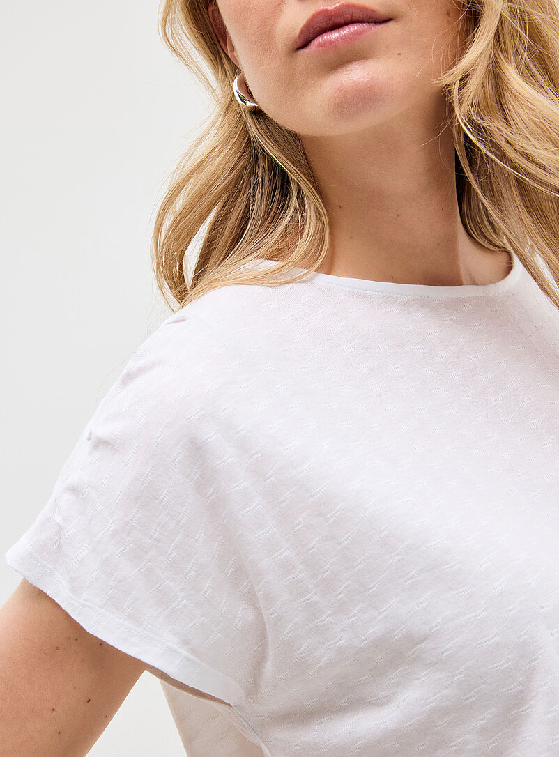 Contemporaine: Le t-shirt doux textur&eacute; &agrave; mancherons Bleu royal - Saphir pour femme